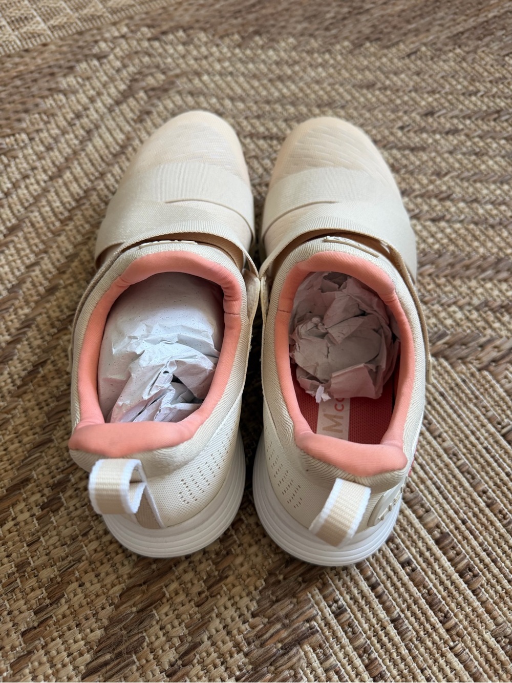 Slip-On Athletic Sneakers in Cream with Pink Trim